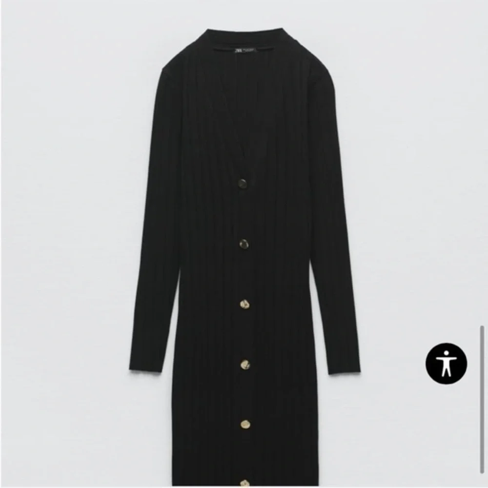 BARELY WORN - ZARA BLACK RIBBED DRESS WITH GOLD BUTTONS - Picture 3 of 9